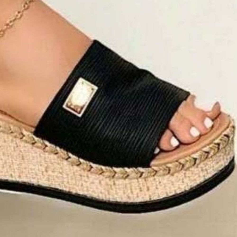 Suede Feel Wide Strap Espadrille Foam Buttom womens shoe Black sz 8 - Picture 3 of 6